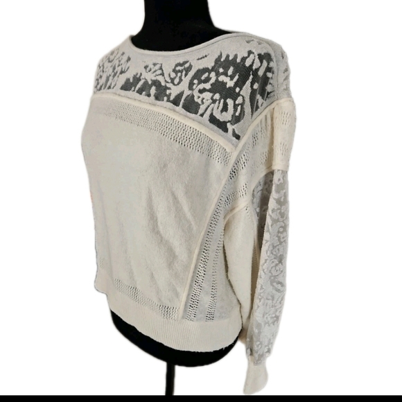 Anthropologie Womens Cream Sheer Balloon Sleeve Wool Blend Soft Feminine Sweater - Picture 6 of 15